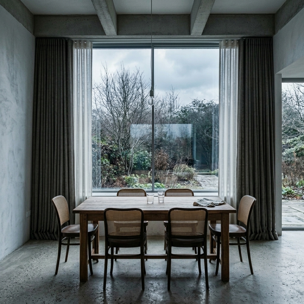 Dining room with curtains